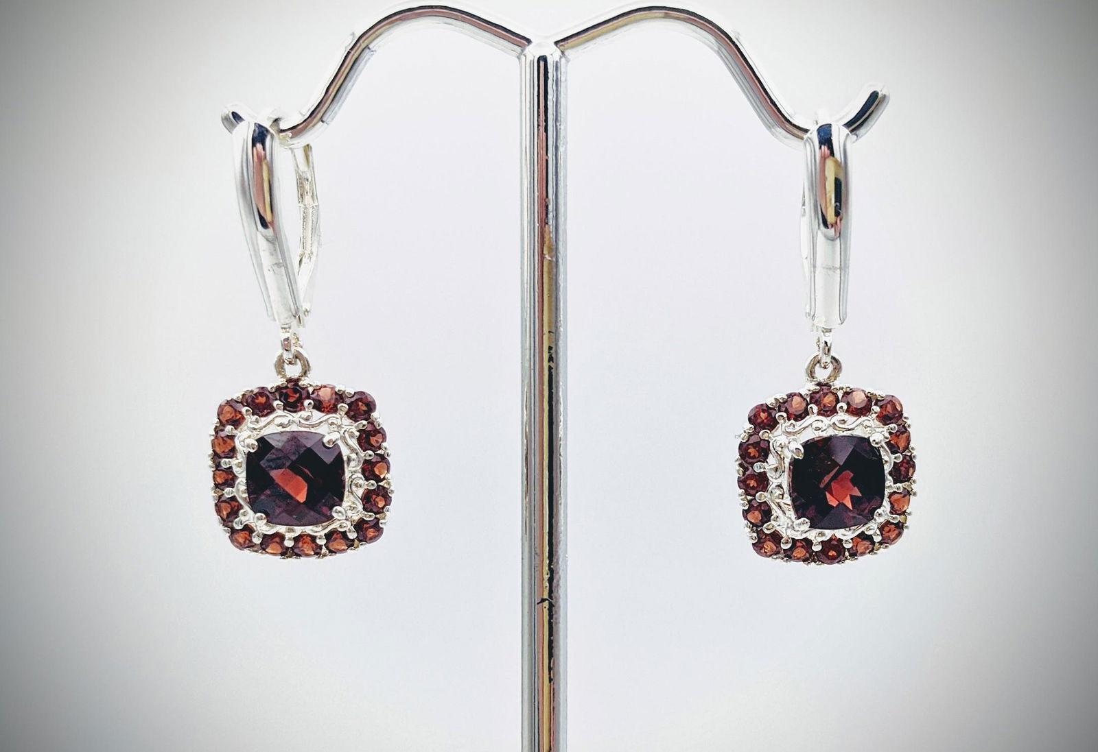 Sterling Silver Red Garnet Earrings (1 of 3)