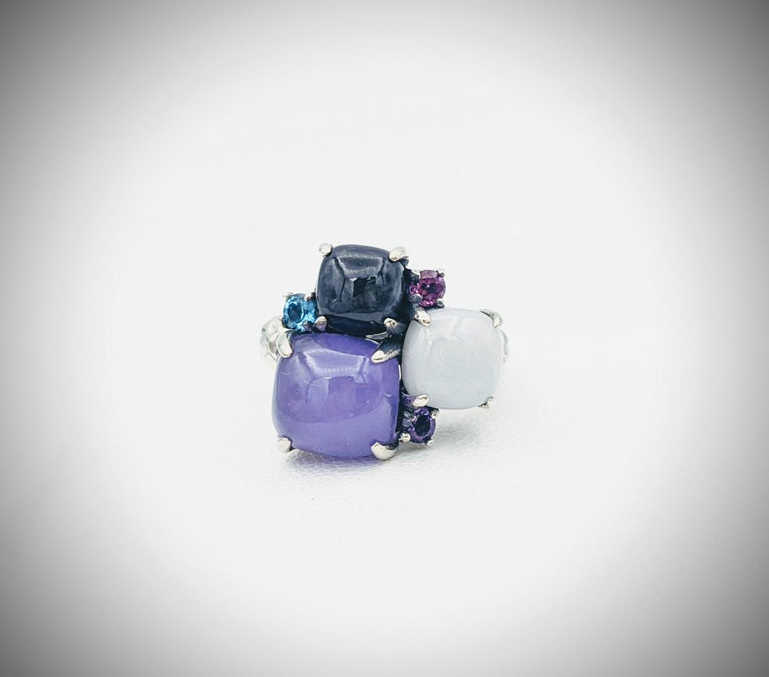 Sterling Silver Sz 7 Nuumite, White Jadeite, Violet (1 of 4)