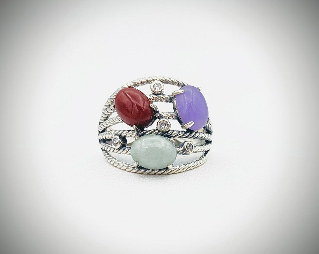 Sterling Silver Sz 7 Six Stranded Ring w Jasper, Jade, (1 of 3)