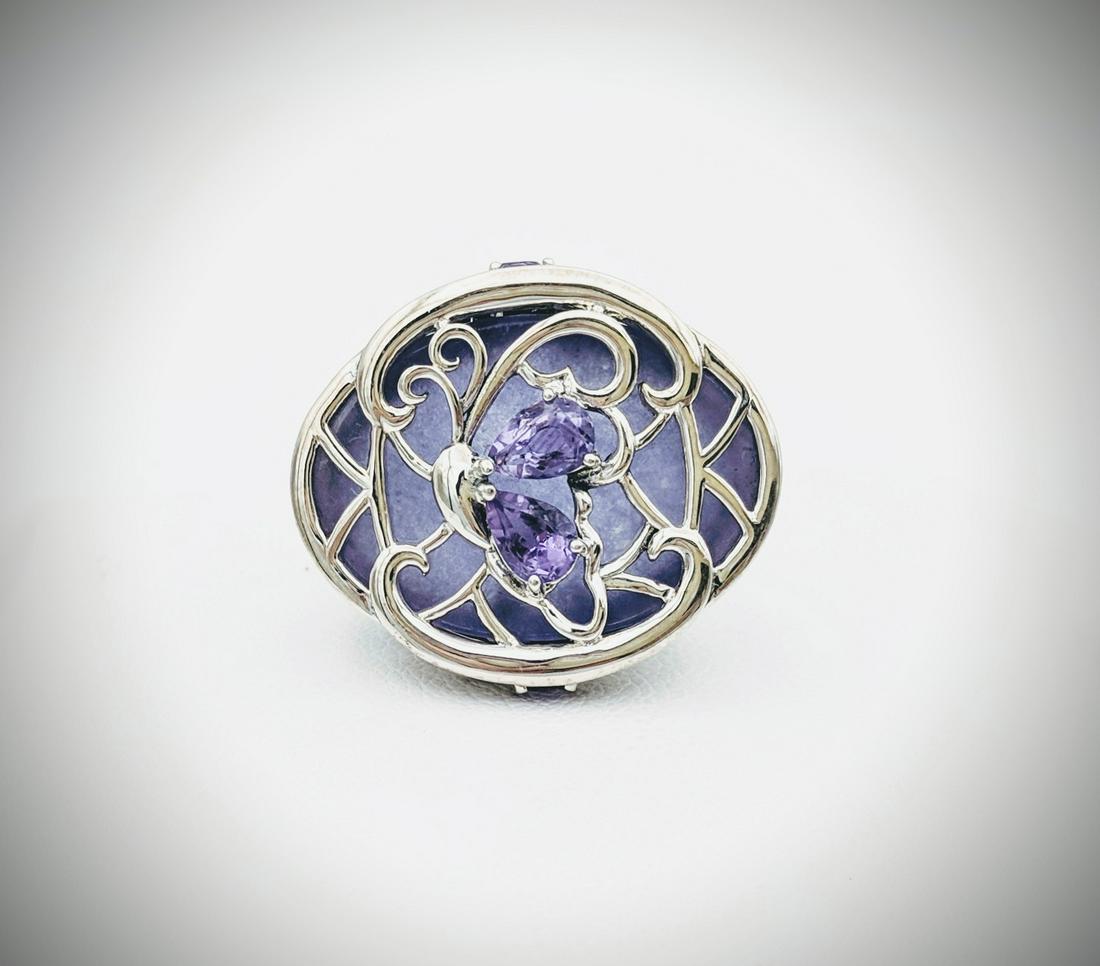 Sterling Silver Sz 7 Violet Jade & Amethyst Ring (1 of 4)