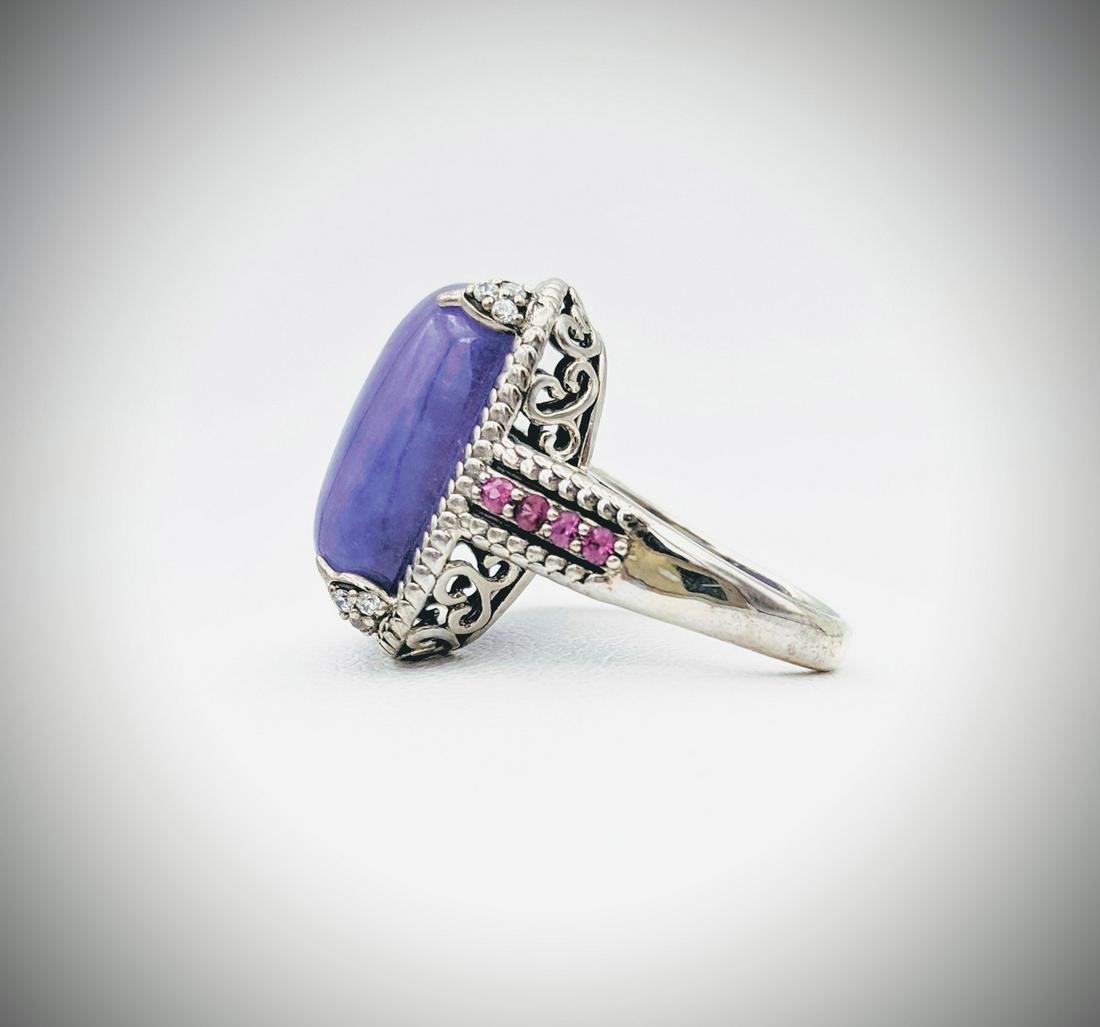 Sterling Silver Sz 7 Violet Jade, Pink Amethyst & CZ (1 of 3)