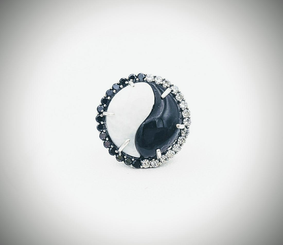 Sterling Silver Sz 7 Ying Yang Ring w Black & White (1 of 4)