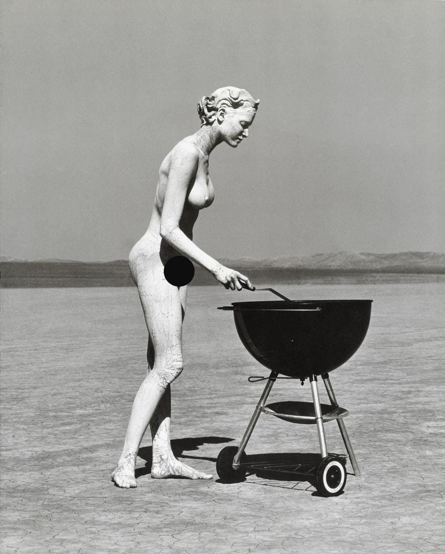 HERB RITTS - Stephanie with Barbeque, 1991: Artist: Herb Ritts Title: Stephanie with Barbeque, El Mirage, 1991 Medium: Photo Litho, 1996, USA Dimensions: 11.2x13.9" Additional Information: Heat Wax Mounted on 14x18" Conservation Board Artist Bi