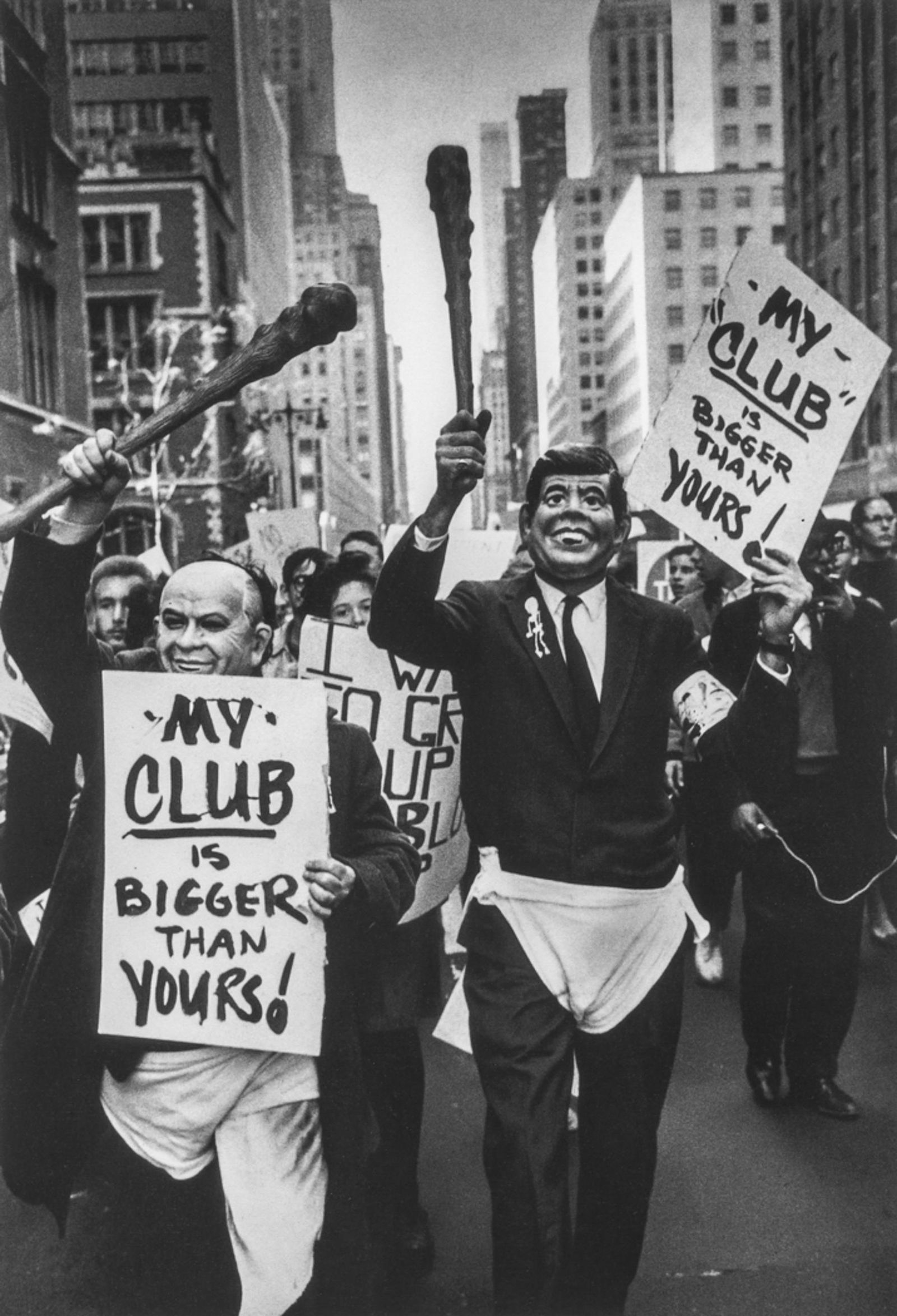 STEVE SCHAPIRO - Street Happening, 1960: Artist: Steve Schapiro Title: Street Happening (JFK and Kruschev), New York City, 1960 Medium: Photogravure, 2000, Italy Dimensions: 6.3x9.25" Additional Information: Heat Wax Mounted on 11x14" Conser