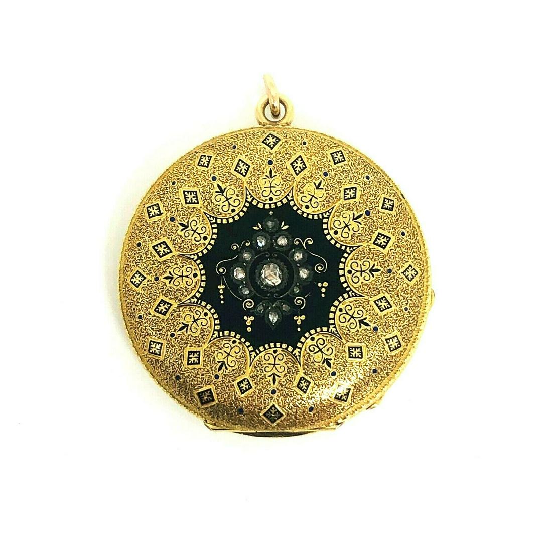 VICTORIAN Rose Cut Diamond Enamel Yellow Gold (1 of 8)