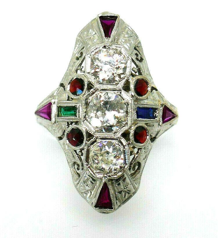 Victorian 20k White Gold Diamond Ruby Sapphire Emerald (1 of 9)