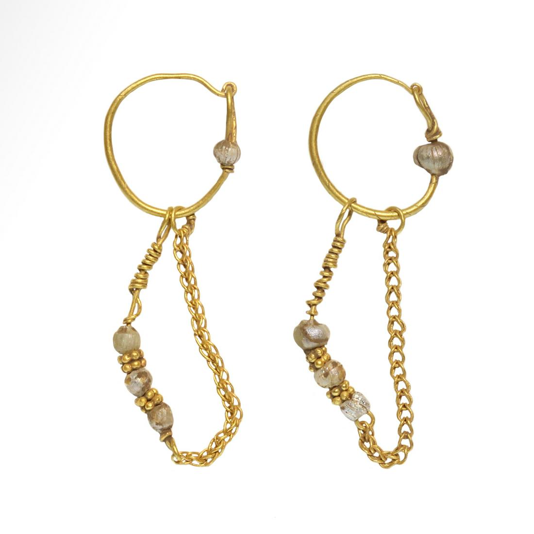 Roman Gold Earrings, Chain and Various Roman beads, c. (1 of 5)