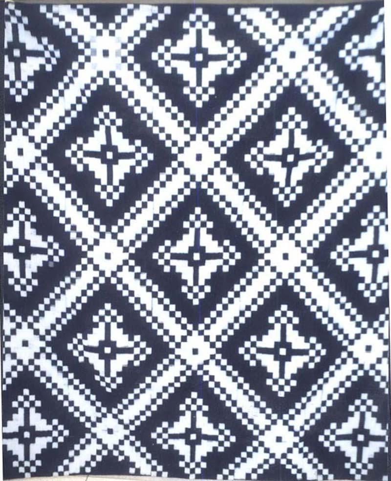 JAPANESE INDIGO AND WHITE KATSURI SPREAD: Title: JAPANESE INDIGO AND WHITE KATSURI SPREAD Date/Period: c. early 20th c Materials: cotton Dimension: 66" X 72" Provenance/Additional Info:One would think this is a postage stamp pieced indigo and