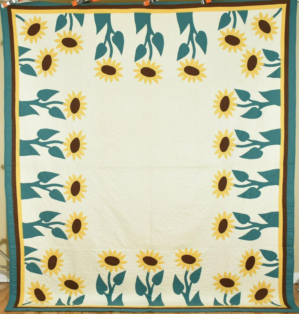 Sunflower Applique Quilt, Signed & Dated "1938" (1 of 11)