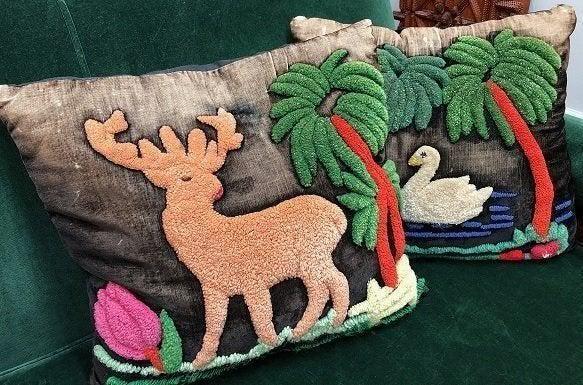 Two Stumpwork Pillows with Animals 1940s (1 of 8)