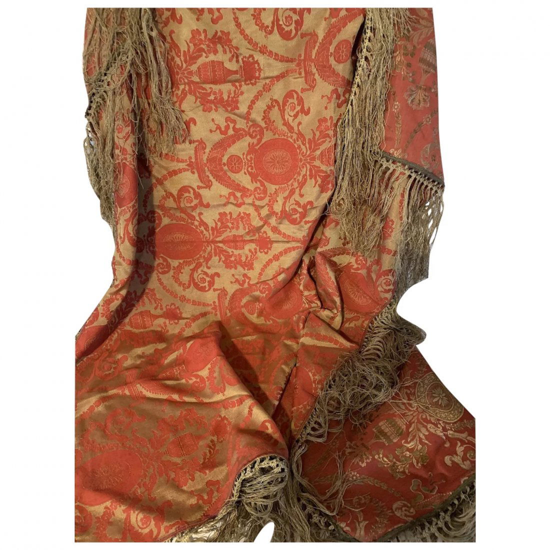 Antique Italian Tapestry throw w/ long fringe 56" (1 of 10)