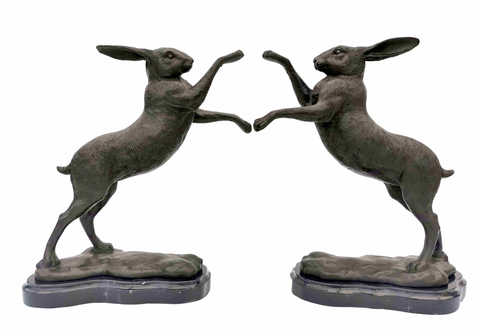2 large boxing hares in bronze on marble base (1 of 16)