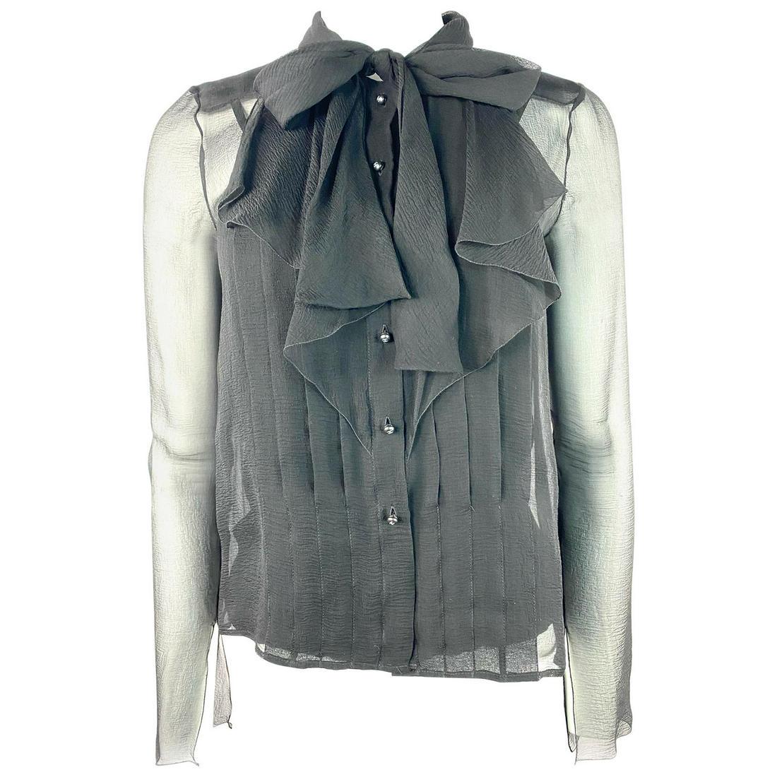 Vintage CHANEL Black Silk Blouse Top, Size 38 (1 of 12)