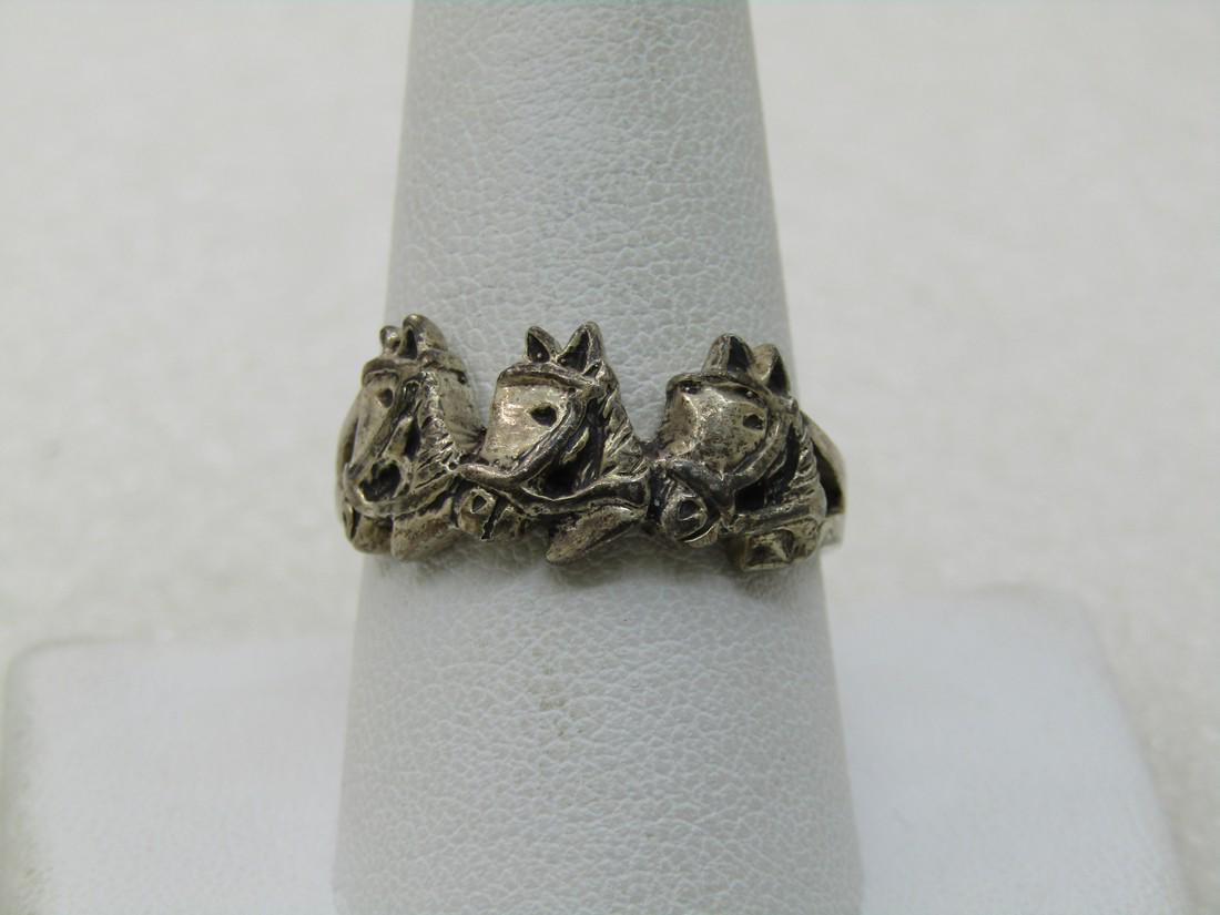Vintage Sterling Silver Triple Horse Ring, Sz. 10 (1 of 8)