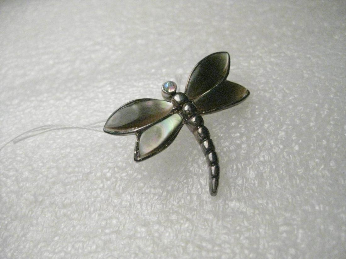 Vintage Silvertone & Abalone Dragonfly Pendant, A.B. (1 of 4)