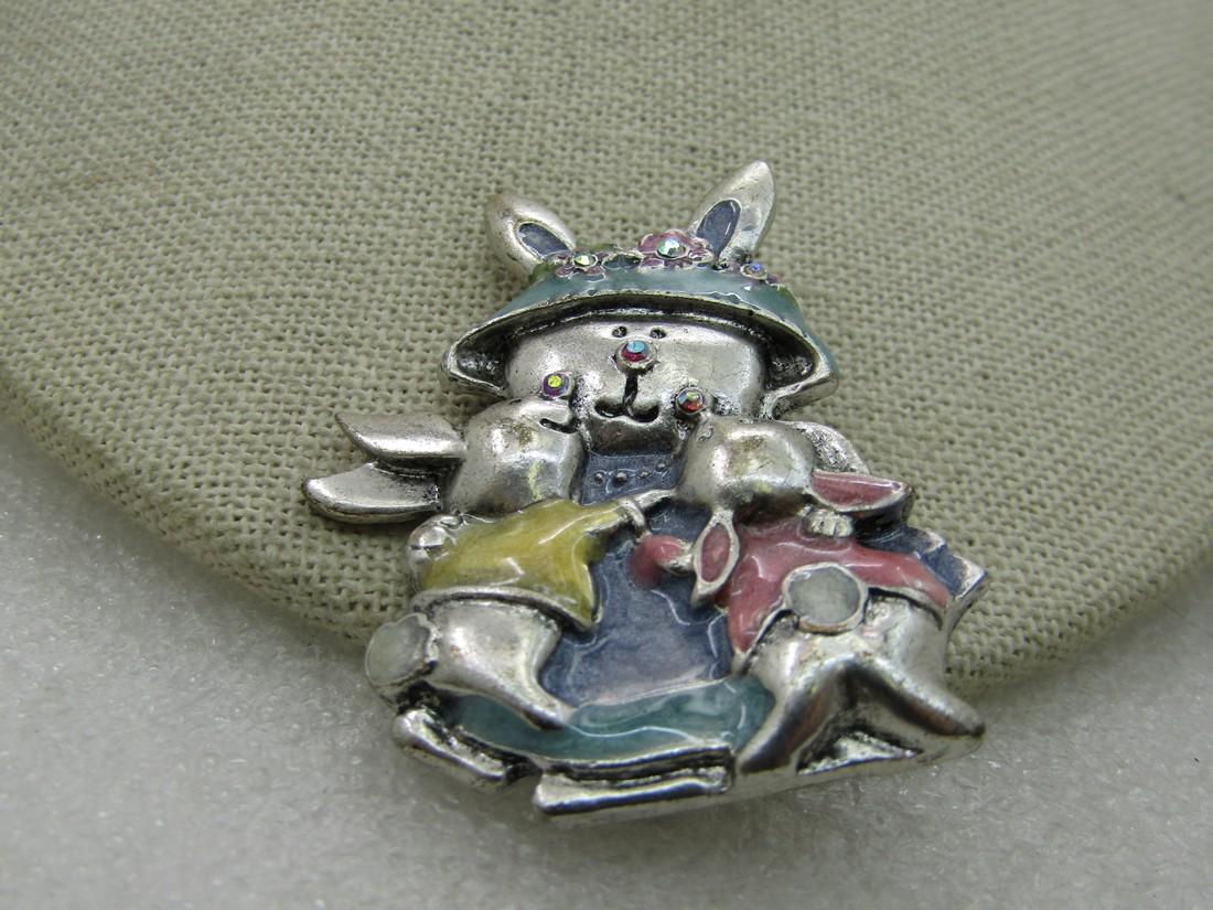 Vintage Rabbit Mom & Bunnies Brooch, Enameled, Easter, (1 of 6)