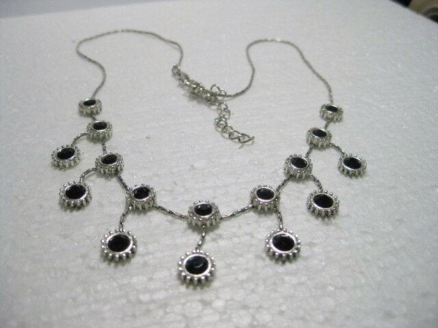 Cascading Black Daisy Silvertone Necklace - 16" (1 of 4)