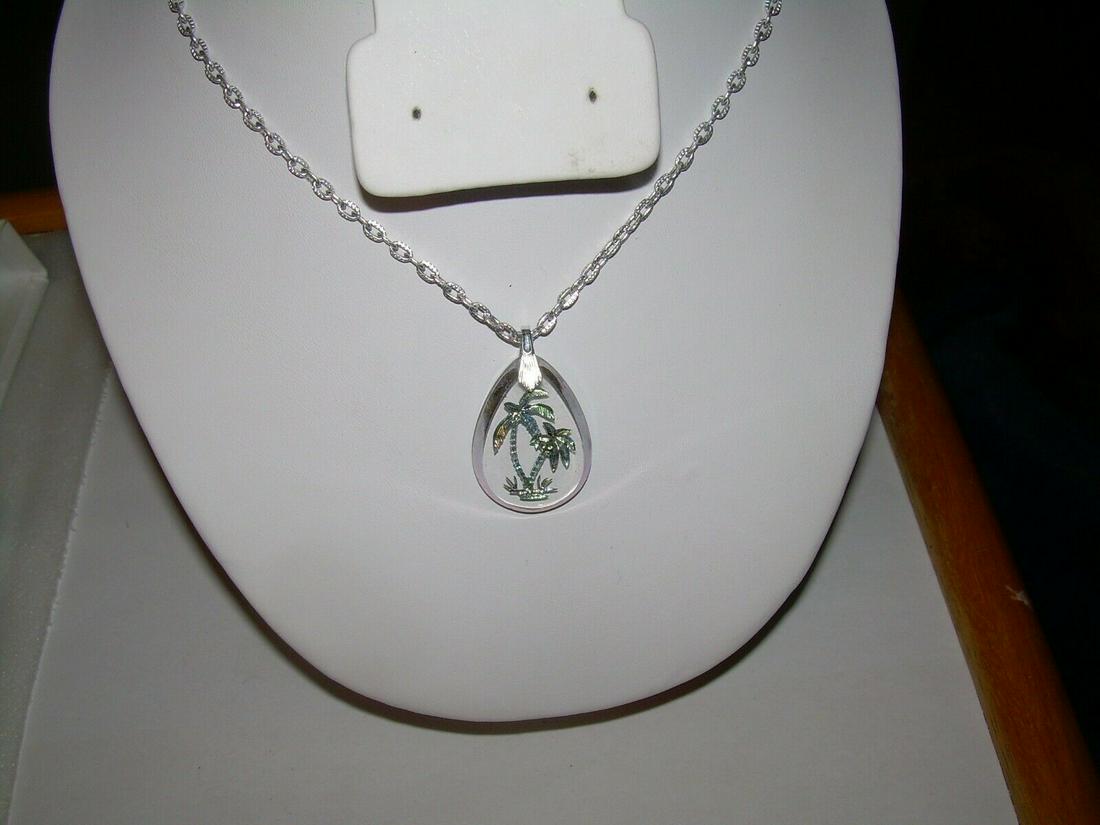 Teardrop Crystal Pendant/Embedd; ed Palm Trees Necklace; (1 of 12)