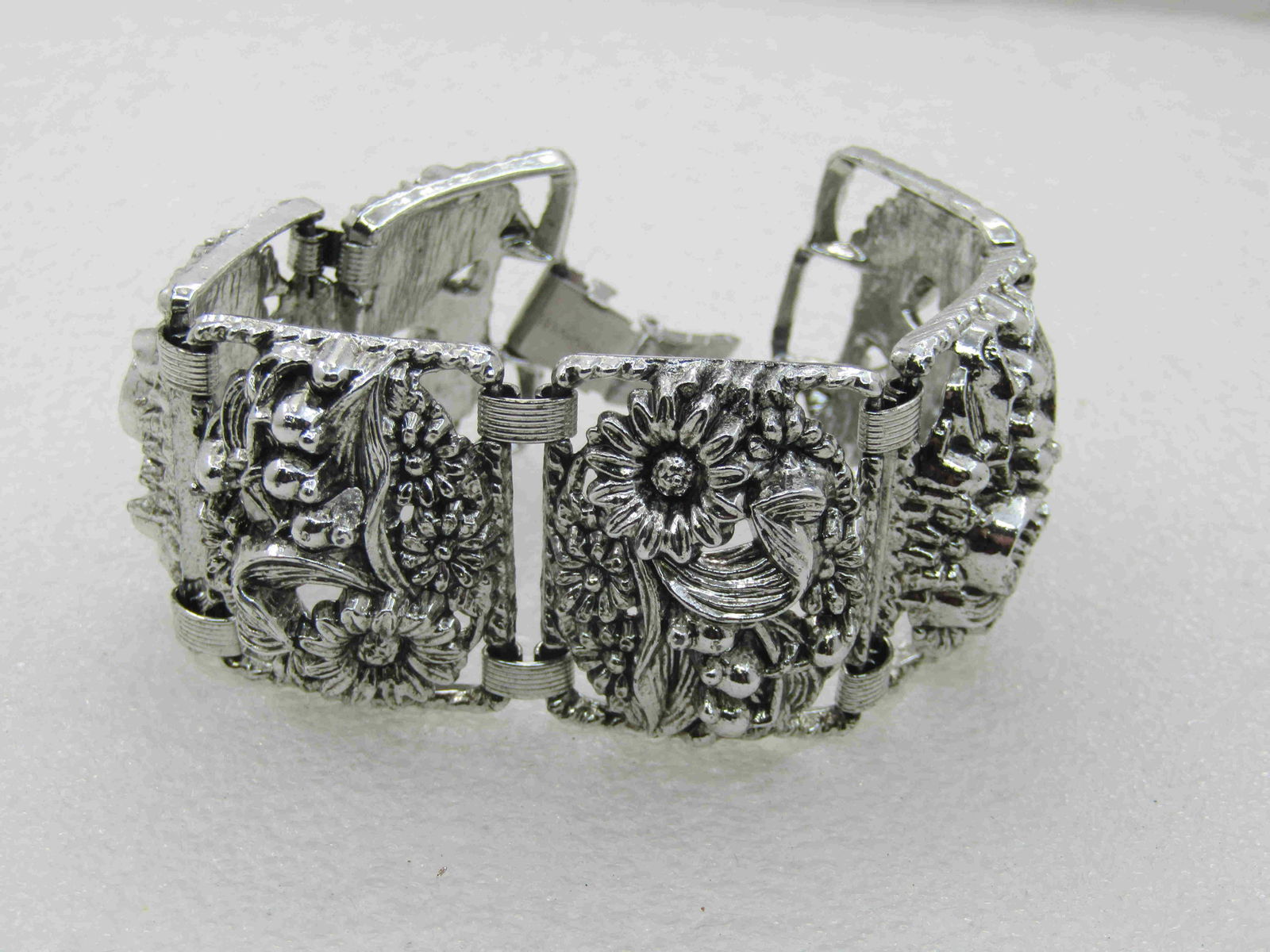 Vintage Floral Sarah Coventry Wide Bracelet, 7.25" (1 of 7)