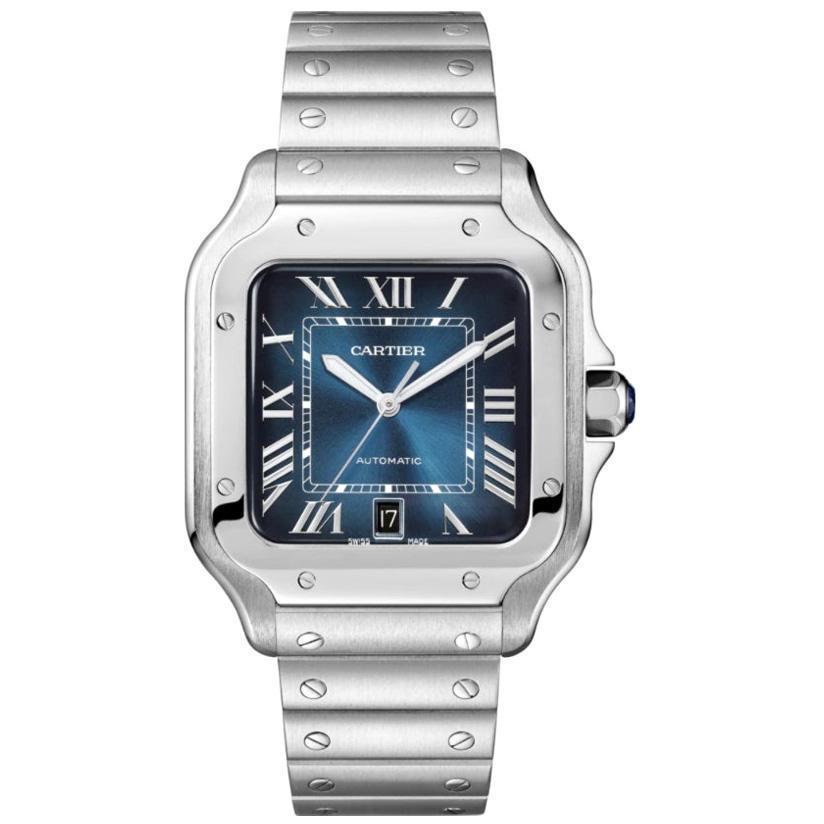 Cartier Santos Blue Dial Large Stainless Steel Watch (1 of 4)