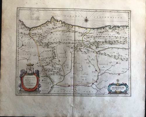 Asturias, with parts of Castile and Leon, Northern: Title: Asturias, with parts of Castile and Leon, Northern Spain. c1640-50. By W. Blaeu Date/Period: 1640-50 Materials: Copperplate engraved Size: 24 1/2 x 20 3/4” Regional map of Northwest coastal S