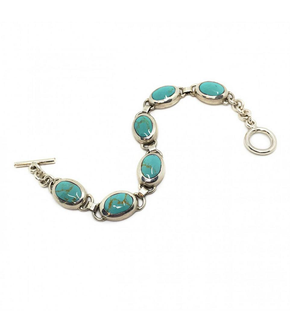 Mexico Turquoise Sterling Link Bracelet (1 of 2)