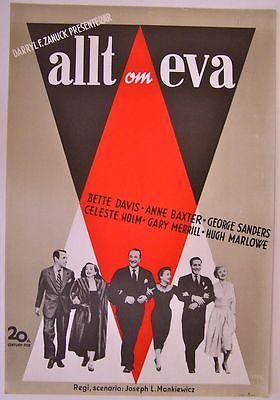 REDUCED! ABOUT EVE -SWEDISH 1950 1 SHEET DAVIS CLASSIC (1 of 1)