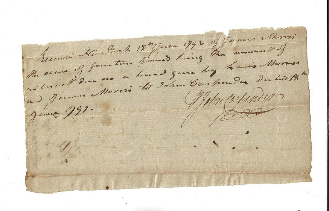 1792 New York Receipt Morris Family (1 of 1)