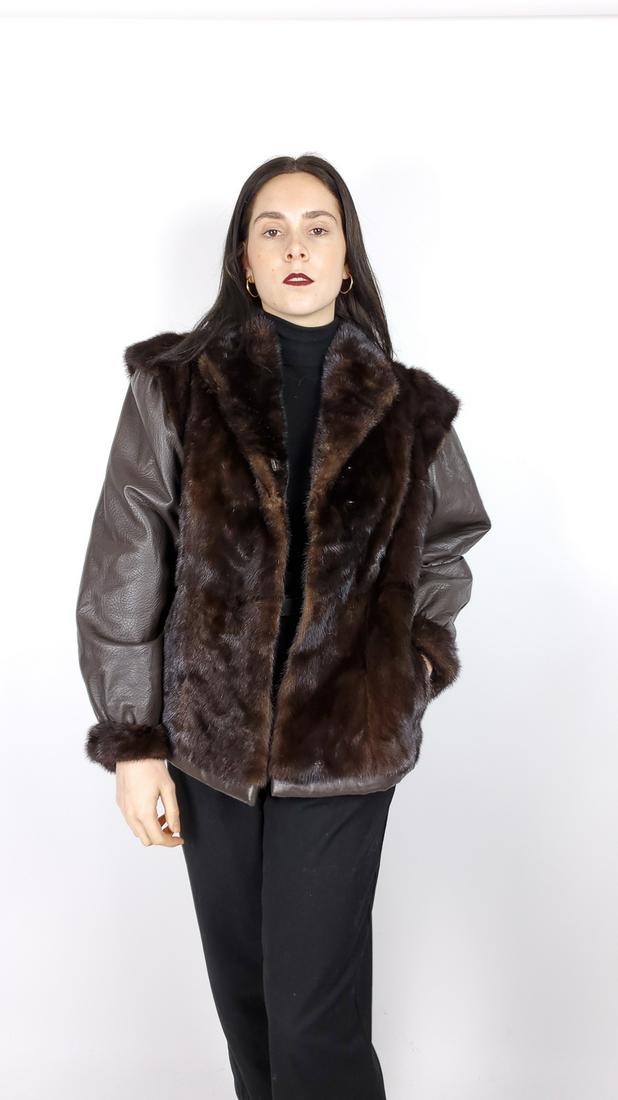 Leather Brown Mink Fur Jacket (1 of 7)