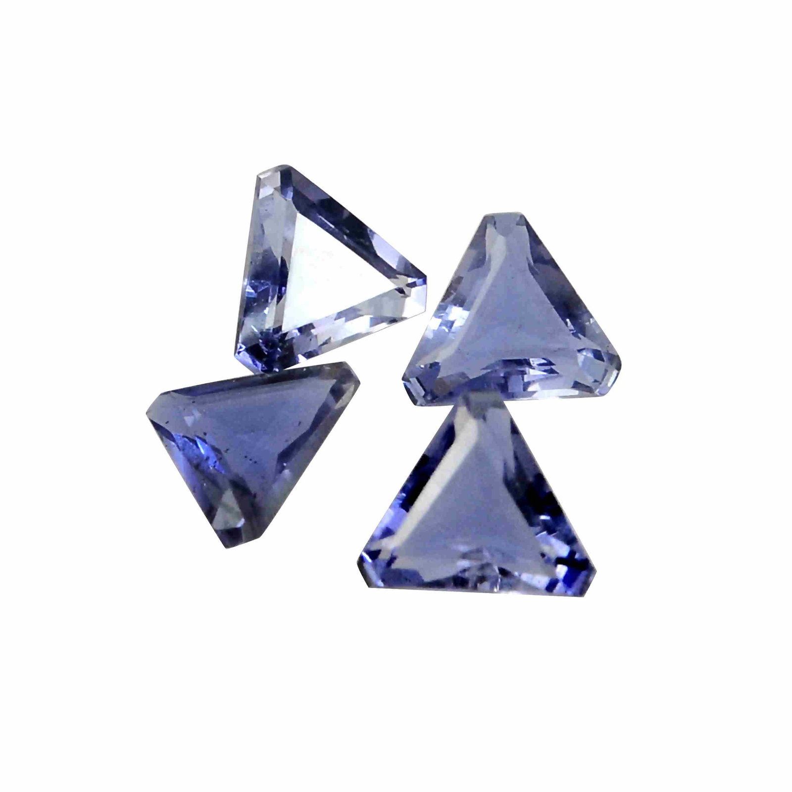 2.25 Carat Dark Blue Color Natural Trillion Iolite: No Reserve! Title: 2.25 Carat Dark Blue Color Natural Trillion Iolite Loose Gemstone 4 Pieces Gemstones: Iolite Carat Weights: 2.25 Size/Dimensions: 2.5H x 6L x 6W mm Shipping: Domestic: Flat-rate of