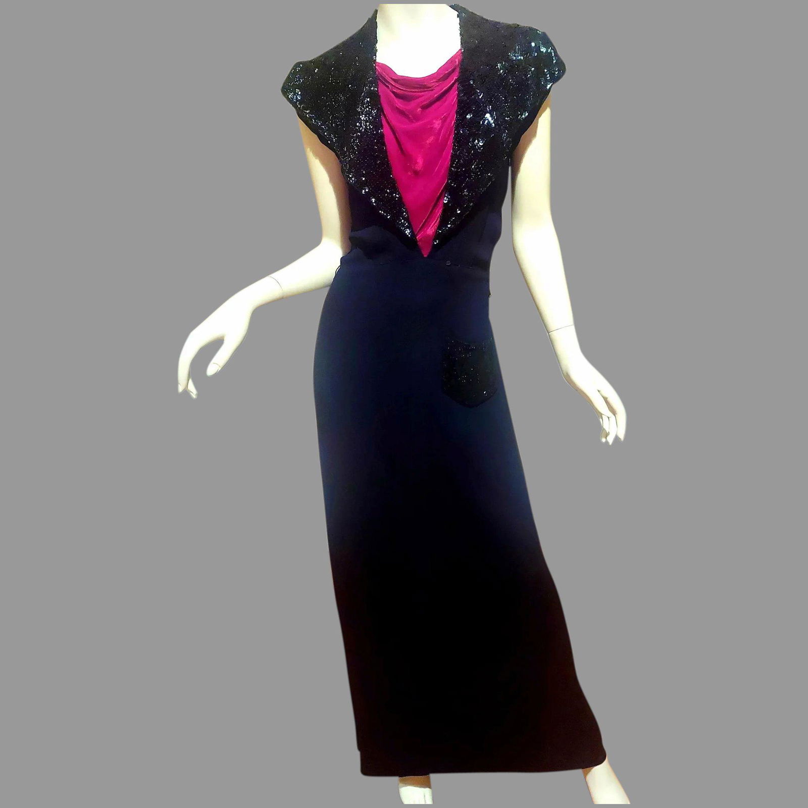 Antique 1920's Black & Red Maxi Bias dress Silk Crepe (1 of 7)