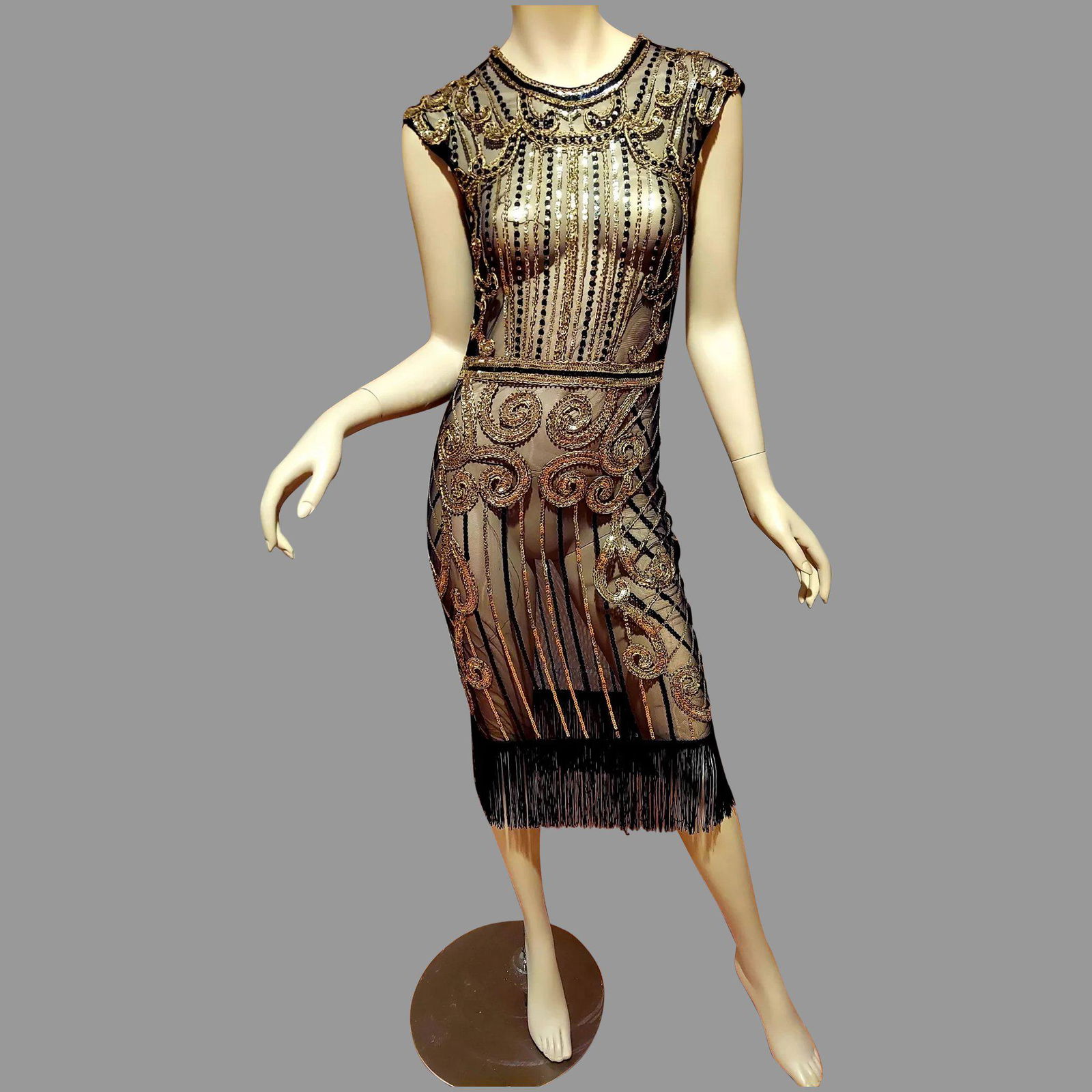 Vtg Layering 70's doing 20's Deco look dress Gold (1 of 7)