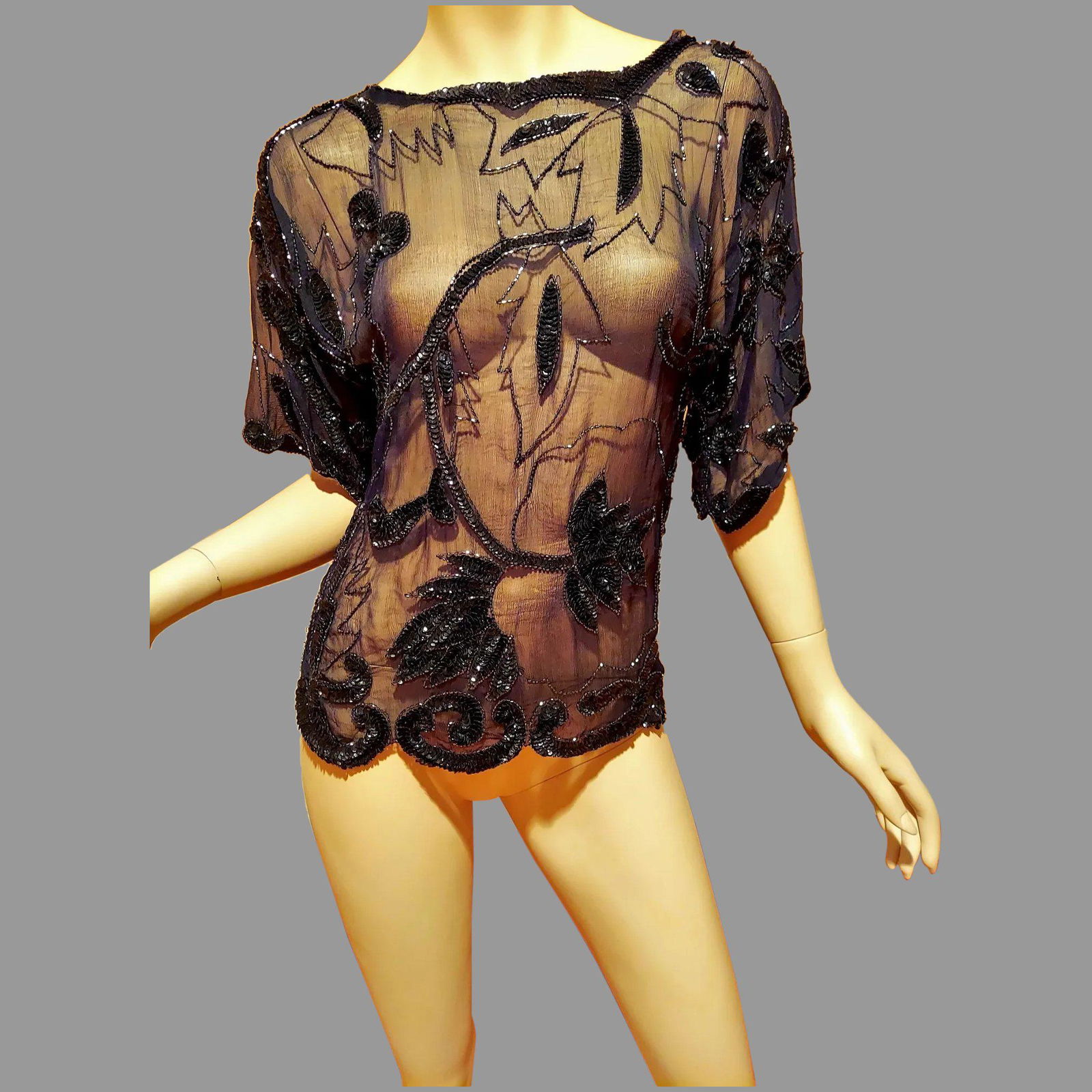 Vtg 1950's Layering silk beaded & Sequined tunic top (1 of 6)