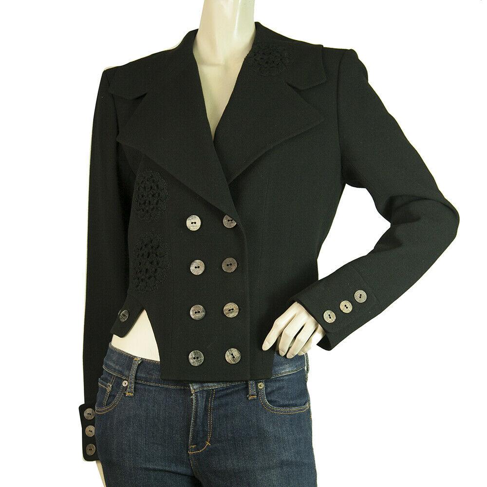John Galliano Black Applique Flowers Double Breasted (1 of 5)