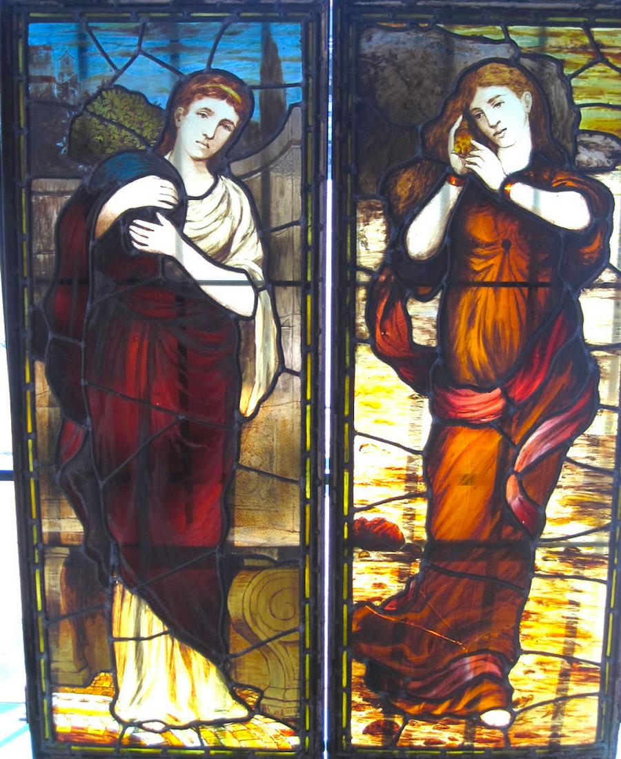 Ca. 1890 pair of Daniel Cottier stained glass windows (1 of 11)