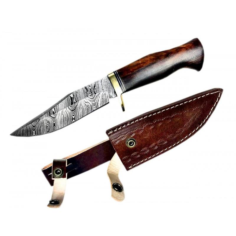Handmade work hiking camping damascus steel knife wood: Knife "Leo" Blade - damask steel Handle – walnut wood Scabbard – cowhide leather (included) Blade hardness – 58-60 HRC Total length – 260 mm. Blade length - 136 mm. Handle length – 124 mm. B