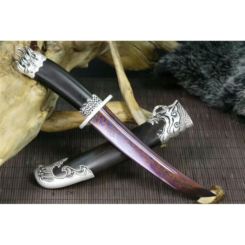 Hiking everyday carry damascus steel machete alloy: Machete "Lightness" made of damask steel. Handle – alloy and scabbard - ebony. Damascus machetes are very durable, look great and keep sharpness perfectly. Damascus steel has high quality contents t