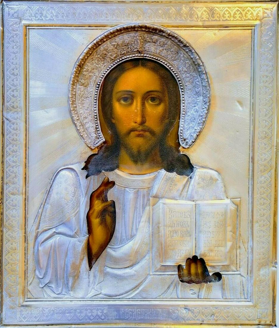 ANTIQUE 19? HAND PAINTED RUSSIAN ICON THE CHRIST 84 (1 of 8)