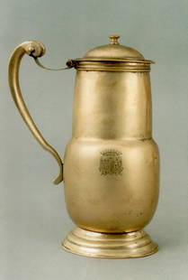 Good French silver form brass water jug with fine: Title: Good French silver form brass water jug with fine armorialDate/Period: c. 1720Dimensions: 7" Shipping:Domestic: Flat-rate of $25.00 to anywhere within the contiguous U.S.International: