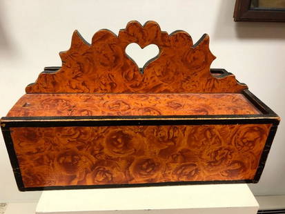 Pennsylvania Double Slide Lid Box W/heart Handle: Title: Pennsylvania Double Slide Lid Box W/heart HandleAdditional Information: Circa 1840 -pegged & Dovetailed Construction - 13-3/4 X 7-1/4 -old, But Not Original Paint Decoration 