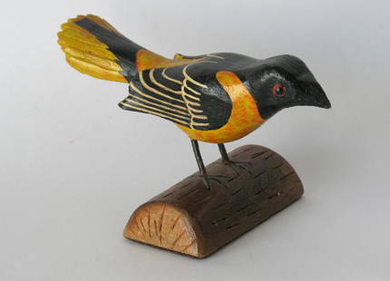 Great Folk Art Bird Carving.: Title: Great Folk Art Bird Carving.Dimension: 4 1/2" x 3 1/2"Date/Period: 1930'sAdditional Information: Very nice vintage folk art bird carving sitting on painted log. Great original paint and fine