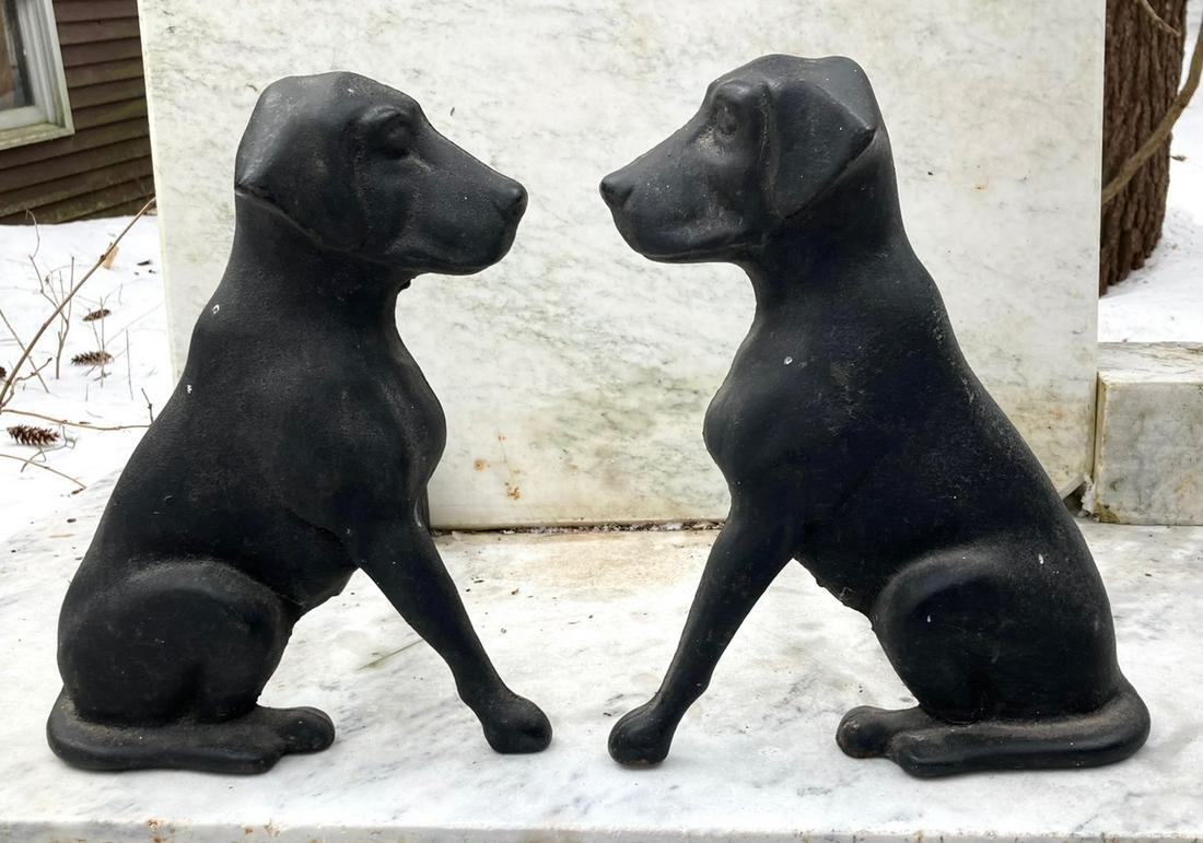 Pair 20thc Black Lab Dog Cast Iron Andirons (1 of 8)