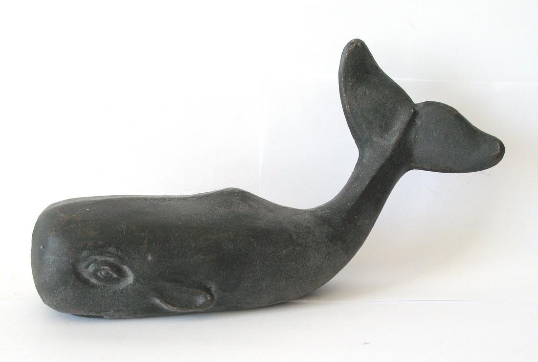 Vintage Cast Iron Whale Doorstop.: Title: Vintage Cast Iron Whale Doorstop. Dimension: 12 1/2" long Date/Period: 1950's Additional Information: Nice vintage cast iron whale doorstop in original surface. Quite heavy. Shipping: Domestic: