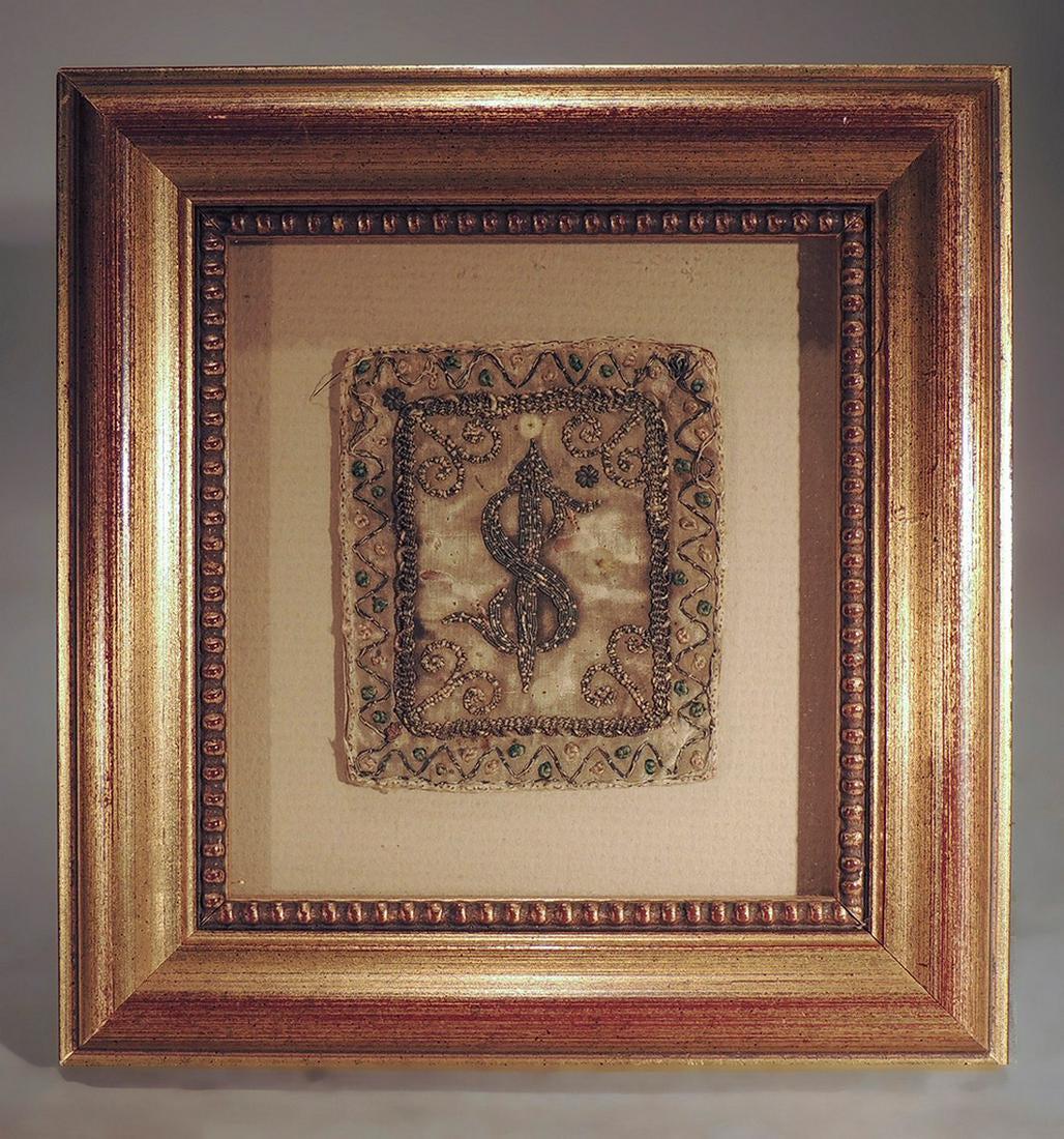 Framed early stumpwork book cover (1 of 2)