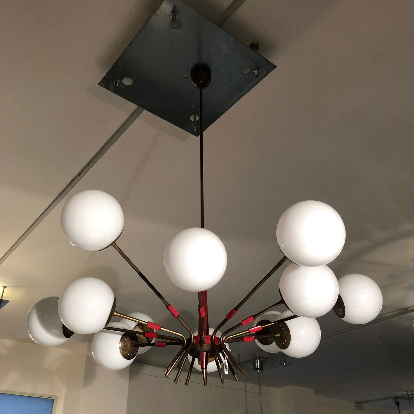 Midcentury Italian Red and Opaline Glass Sputnik (1 of 20)