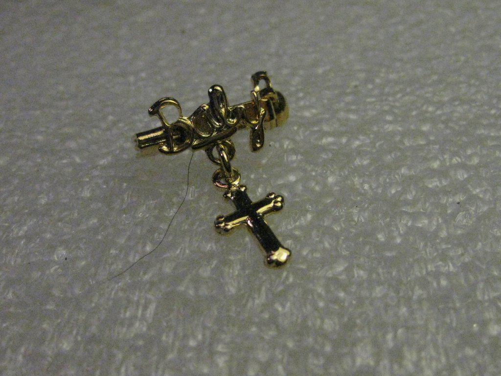 Vintage Baby Christening Brooch with Dangling Cross, (1 of 4)