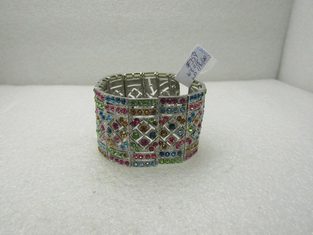 Geometric Rhinestone Stretch Bracelet, 8", 1.5" wide. (1 of 6)