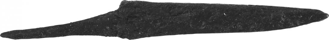 VIKING POCKET OR POUCH KNIFE 11th C. AD.: Vikings evolved multiple fighting techniques depending on circumstances. The sword and ax served on the battlefield. When raiding, they employed brutal hand to hand techniques which included throat-sl