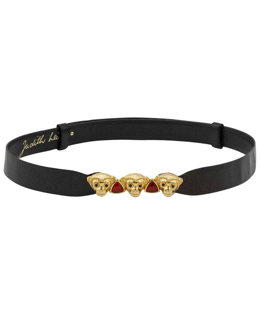Judith Leiber Black Patterned Leather Belt with Monkey (1 of 5)