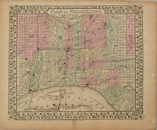 1870 Mitchell Map of Philadelphia -- Plan of: Title: 1870 Mitchell Map of Philadelphia -- Plan of Philadelphia Cartographer: S Mitchell Year / Place: 1870, Philadelphia Map Dimension (in.): 11 X 13 in. This is an excellent map of Philadelphia. Gr